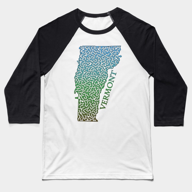 State of Vermont Colorful Maze Baseball T-Shirt by gorff